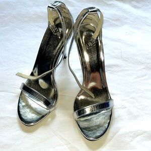 Silver Open Toe Heels Sz 9.5